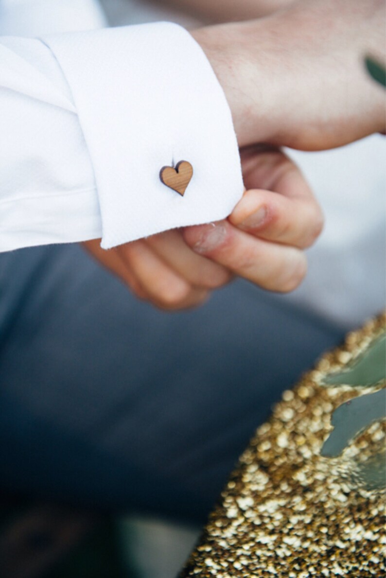 Cufflinks Wedding cufflinks Wood Cufflinks love heart cufflinks 5 year anniversary groom cufflinks image 3