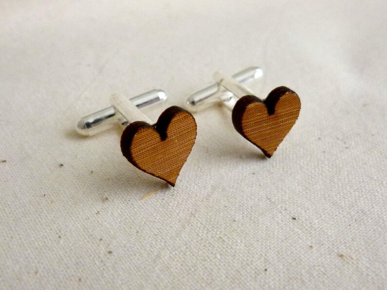 Cufflinks Wedding cufflinks Wood Cufflinks love heart cufflinks 5 year anniversary groom cufflinks image 2