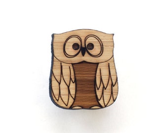 Broche hibou - broche oiseau en bois respectueux de l'environnement - bijoux hibou - épingle hibou - amoureux des oiseaux