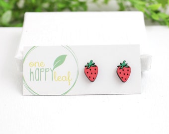 Strawberry stud earrings - Fruit studs, strawberry earrings, fruit jewellery, summer earrings, laser cut earrings, tropical earrings, cute