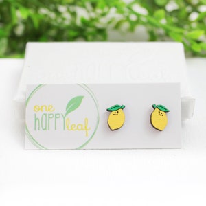 Lemon stud earrings, cute earrings, lemon earrings, fruit earrings, lesbian earrings, laser cut earrings, food earrings, summer earrings