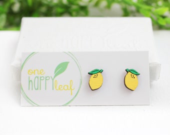 Lemon stud earrings, cute earrings, lemon earrings, fruit earrings, lesbian earrings, laser cut earrings, food earrings, summer earrings