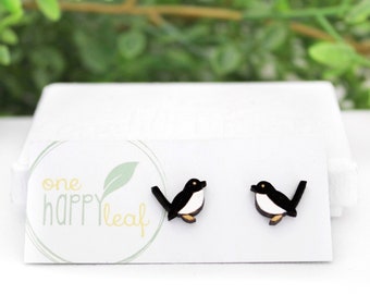 Willy Wagtail stud earrings - Australian bird studs, cute earrings, wren earrings, Black Wren bird jewellery, Willy Wagtail