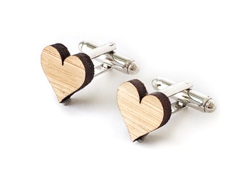 Cufflinks - Wedding cufflinks - Wood Cufflinks - love heart cufflinks - 5 year anniversary - groom cufflinks