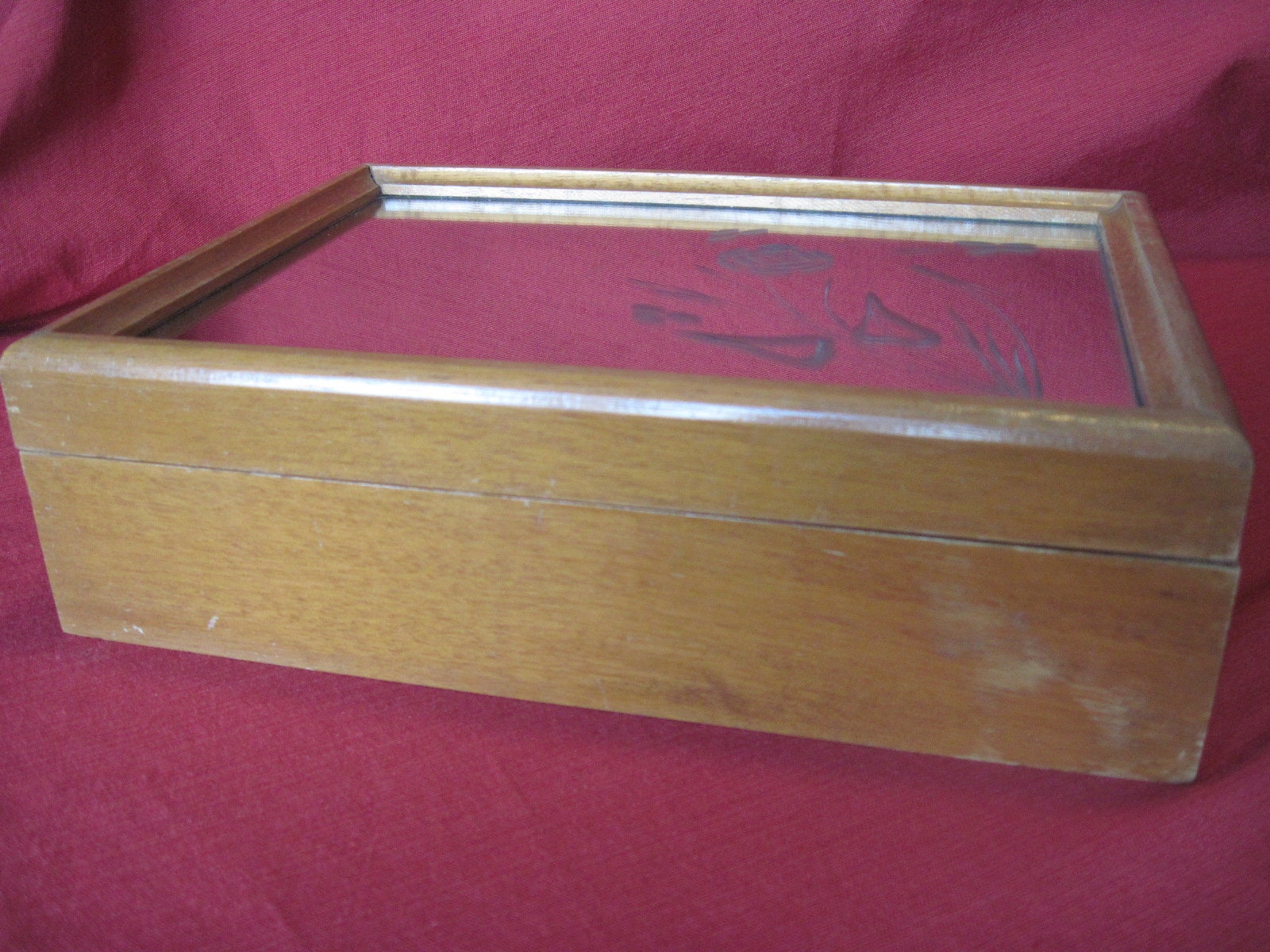 Wood jewelry box with etched glass mirror wood box with lid Etsy