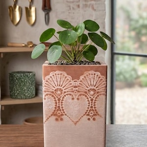 Maceta con diseño de encaje hecha a mano, maceta rectangular de terracota, maceta bohemia vintage, maceta única para suculentas, lindo regalo para amantes de las plantas
