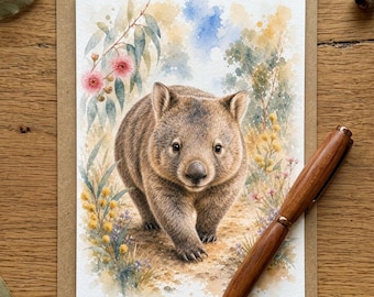 Printable Wombat Greeting Card PDF, Australian Wildlife Card, Digital Download