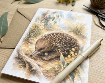 Printable Echidna Greeting Card PDF, Australian Wildlife Card, Digital Download