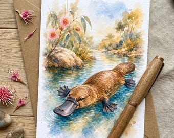 Printable Platypus Greeting Card PDF, Australian Wildlife Card, Digital Download