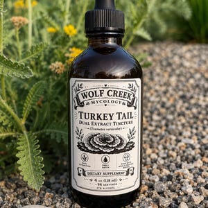 Turkey Tail Tincture. Dual Extract, 4 oz.  Trametes Versicolor. Mushroom. Immune Support. Organic Mushroom Extract. *Fresh batch 8/1/26*