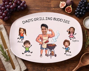 Plaque à griller personnalisée, visages d'enfants personnalisés, cadeau barbecue pour papa, cadeau pour la fête des pères
