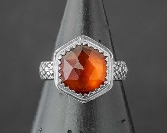 Hessonite Garnet Dragon Scale Ring in Sterling Silver