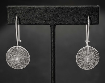Gothic Silver Spiderweb Earrings, Elegant Spider Earrings in Fine Silver
