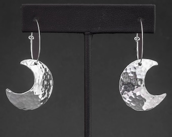 Dainty Sterling Silver Moon Hoop Earrings - Whimsigoth and Witchy Jewelry