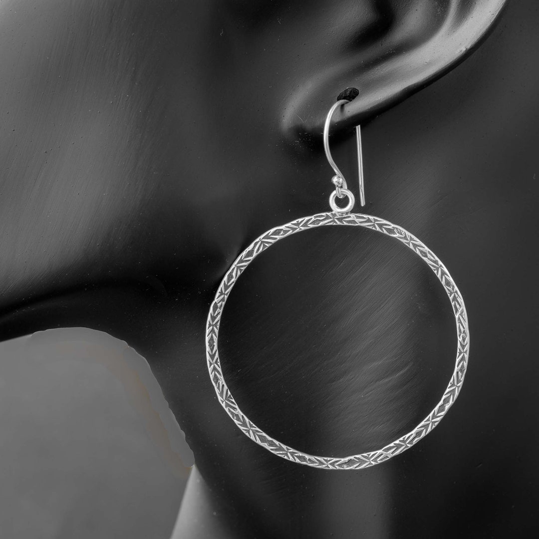 Minimalist Large Silver Circle Hoop Earrings With Stamped Etsy
