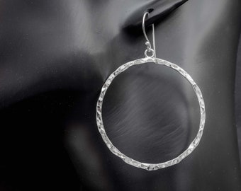 Large 2 inch Sterling Silver Hoop Earrings with Hammered Texture