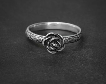 Silver Flower Ring, Rose Ring, Flower Stacking Ring, Flower Stacker Ring, Rose Stackable Ring, Sterling Silver Rose Ring