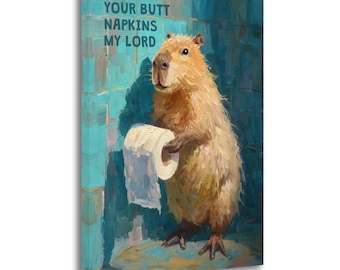 Funny Capybara Toilet Paper Poster, Bathroom Humor Decor, Capybara Lover Gift, Whimsical Canvas Print