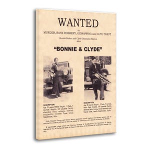Bonnie & Clyde Wanted Poster Texas Murders Gang Mob Bonnie Parker Clyde Barrow Canvas Wall Art Poster Picture Print Living Room Walls Decor