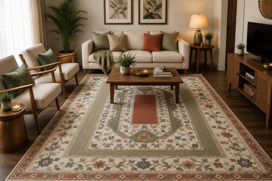 Handmage Rug Handmade Floral Wool Rug, Traditional Area Rug, Soft Handwoven Vintage ...