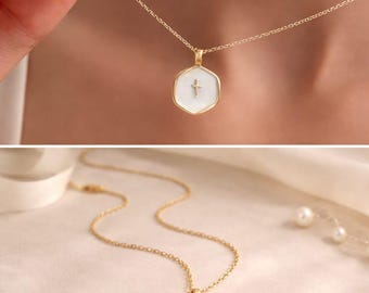Gold Enamel Mini Cross Necklace, Tiny Cross Necklace, Religious Necklace, Enamel Necklace, Christian Gift for her, Personalized
