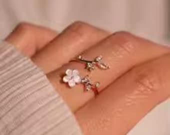Fashion Crystal Zircon Rings Sweet Flower Adjustable Open Rings for Female Wedding Engagement Daily Wear Party Jewelry Gift