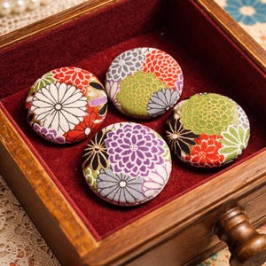 Japanese Cotton Fabric Covered Buttons – Handmade in Japan, Aluminum Back, Kimono Style