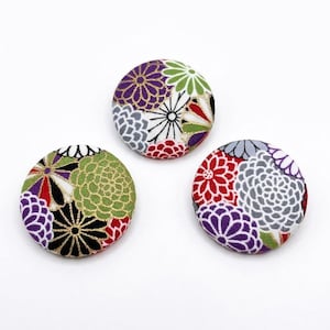 Japanese Cotton Fabric Covered Buttons – Handmade in Japan, Aluminum Back, Kimono Style