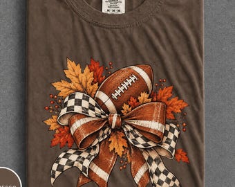 Fall Game Football Shirt, Cute Coquette Bow Tee, Retro Autumn Leaves Tshirt, Game Day Sports Mom Top, Vintage Tailgate Graphic