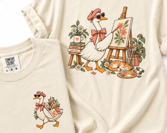 Retro Artist Duck Shirt, Cute Painter Goose Tee, Art Teacher Sweatshirt, Cottagecore Studio Graphic, Vintage Painter Bird Lover Gift