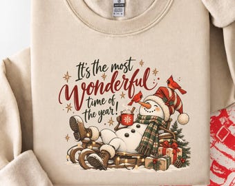 Most Wonderful Time Of The Year Shirt, Retro Snowman Christmas Tee, Cozy Winter Holiday Sweatshirt, Cute Xmas Graphic, Holiday Season Gift