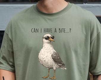 Can I Have A Bite Seagull Graphic Tee, Funny Beach Bird Shirt, Coastal Humor Gift for Bird Lover