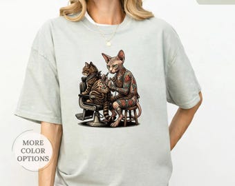 Born to Purr Tattoo Cat Graphic Tee, Sphynx Cat Artist Shirt, Traditional Tattoo Style Gift for Cat Dad/Mom