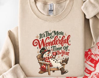 Retro Snowman Christmas Shirt, Most Wonderful Time Of The Year Tee, Cozy Winter Holiday Tshirt, Vintage Cocoa Graphic, Festive Gift