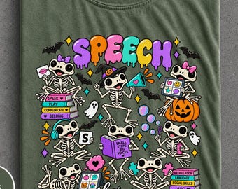 Cute Frog Skeleton SLP Halloween Shirt, Retro Speech Therapy Skeleton Tee, Sped Teacher Graphic Tshirt, School Pathologist Fall Ghost Gift