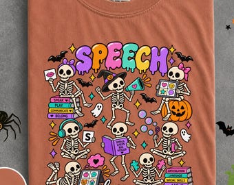 Speech Therapy Skeleton Halloween Shirt, Retro Spooky SLP Therapist Tee, Cute Skeleton Pathologist Tshirt, Sped Teacher Gift Idea