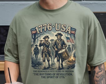 1776 USA 250 Graphic Tee, Patriotic Colonial Fife and Drum Shirt, History Buff Gift