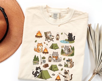 Camping Cat Graphic Tee, Adventure Cat Nature Lover Shirt, Cute Outdoor Kitty Gift for Camper, Hiking Cat Dad