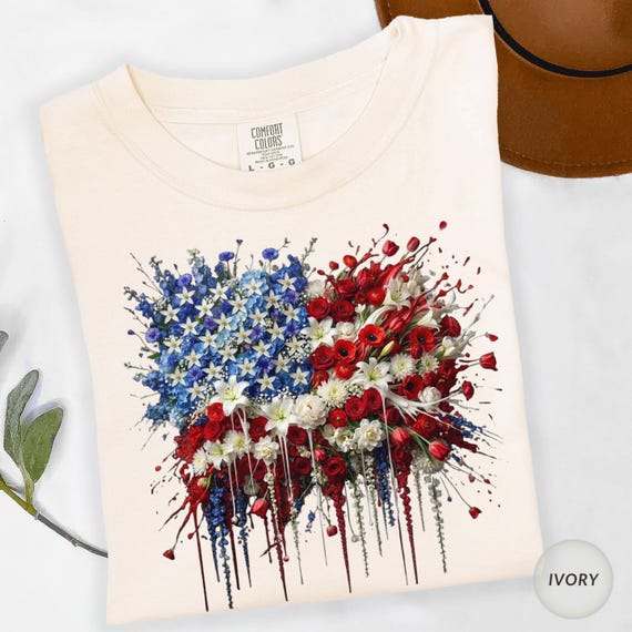 American Flag Floral Graphic Tee, Oversized USA 250 Shirt for Independence Day & Patriotic Gift