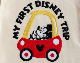 Embroidered Mickey Mouse My First Disney Trip Design, First trip to Disney, Disneyland, Disney World Shirt. Boys Disney Applique Tee