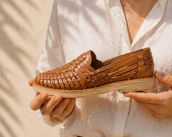 Handmade Leather Huarache Sandals – Boho Vintage Style Slip-On Shoes