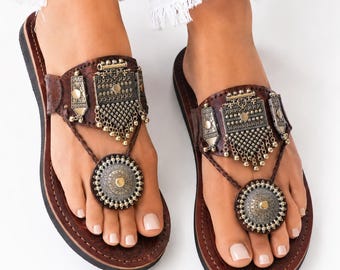 handcrafted shoes Leather Kolhapuri Sandals Silver Ghungroo Boho Bridal Flats Ethnic Womens Artisan Footwear