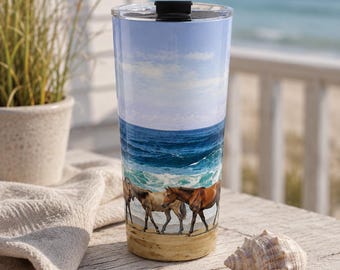 Beach Horses Tumbler, Coastal Travel Cup, Ecuador Beach Art, Ocean Wave Tumbler, Glory Daze Surf Co, 20oz Skinny Tumbler, Surf Gift Tumbler