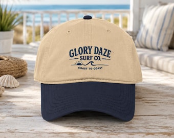 Gorra de béisbol Glory Daze Surf Co. lavada a la prenda, gorra de surf suave de perfil bajo, gorra costera con aspecto desgastado, gorra vintage de tienda de surf, gorra de playa, gorra de barco