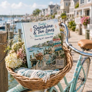 Personalized Summer Journal, Sunshine & Tan Lines Vacation Memory Book, Coastal Notebook Gift, Memories and Musings Journal Gift For Her