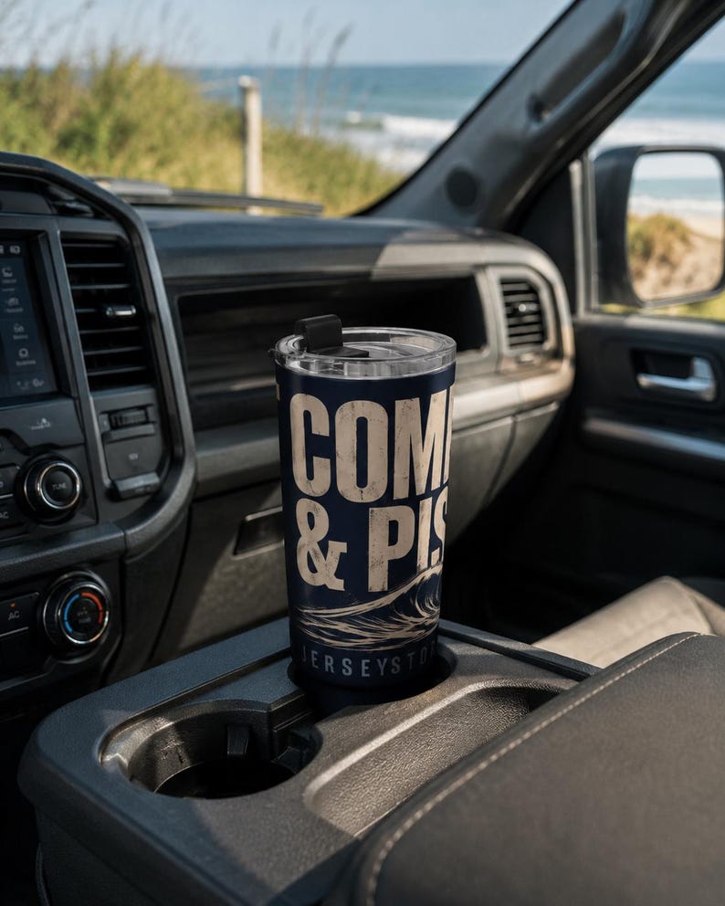 Vaso compacto de 20 oz con diseño de tormenta de Jersey y oleaje, ideal como regalo para surfistas de la costa este. imagen 5