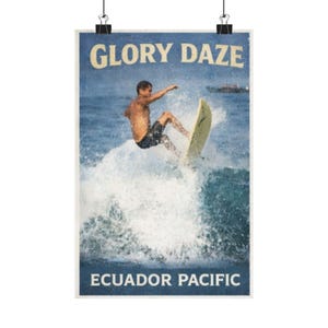 Póster de surf Ecuador Pacífico, arte mural de olas del océano, decoración para casa de playa, lámina de surfista, arte mural costero, póster de surf vintage, La Punta Ecuador