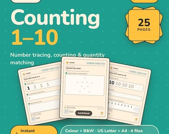Number Tracing Worksheets 1-10 Printable | Preschool Counting Practice | Pre-K Number Recognition PDF