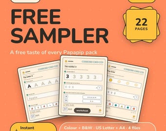 Free Toddler Preschool Sampler Pack, Alphabet Numbers Shapes Activity Pages (Digital Download)