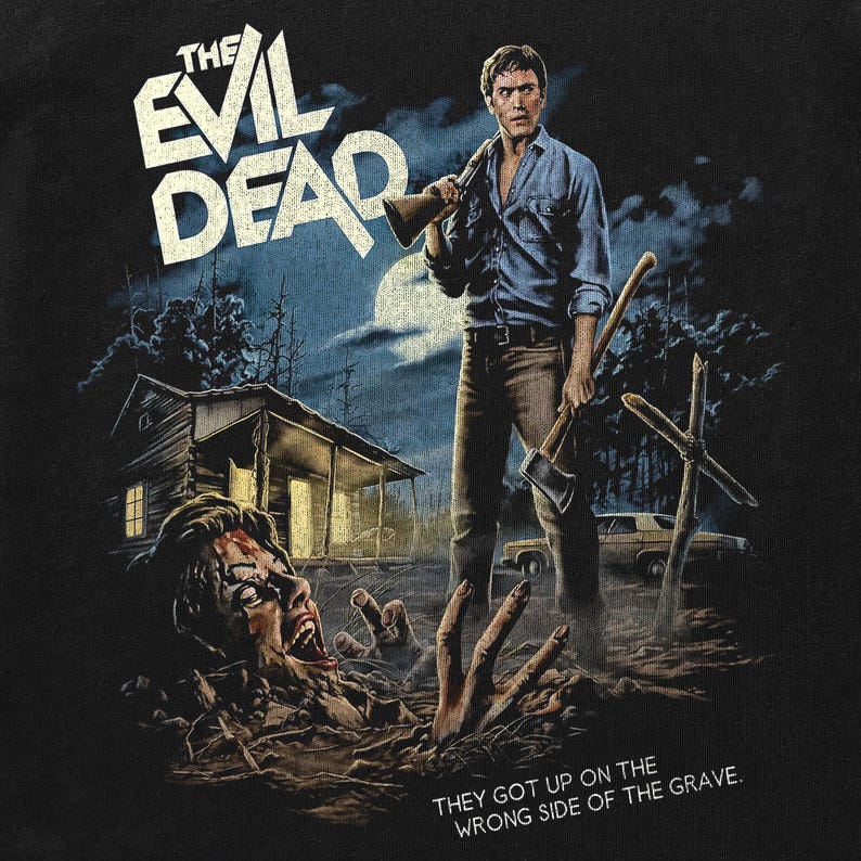 Camiseta gráfica de Evil Dead, camiseta de película de terror con efecto desgastado, estilo vintage de los 80. imagen 4